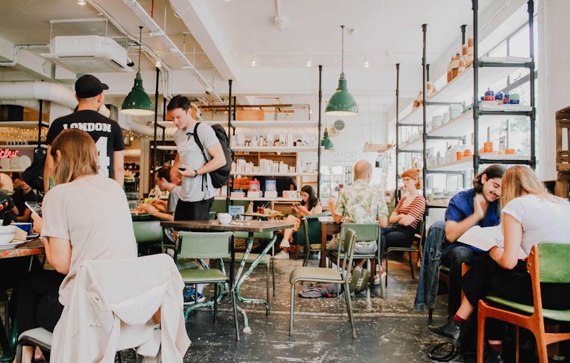 A picture of people sitting in a coffee shop