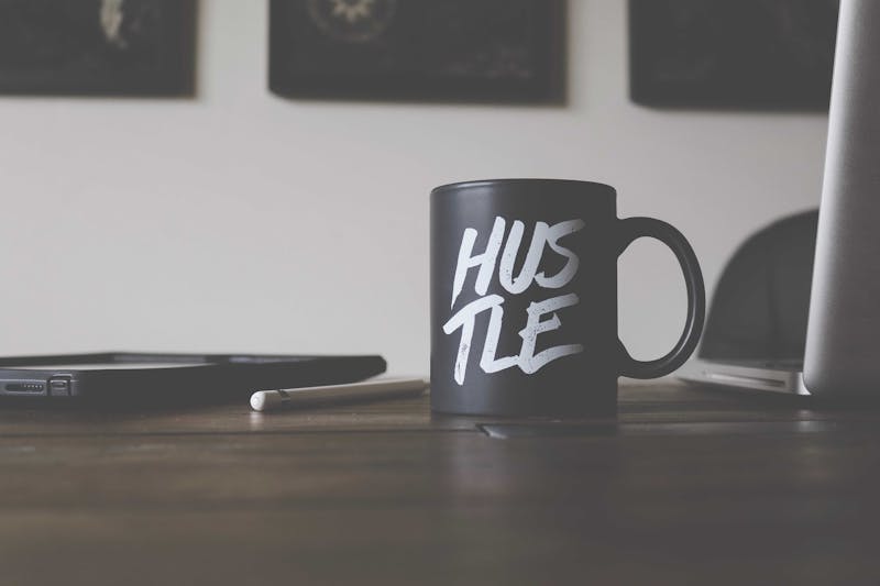 This is a pic of a mug that says hustle