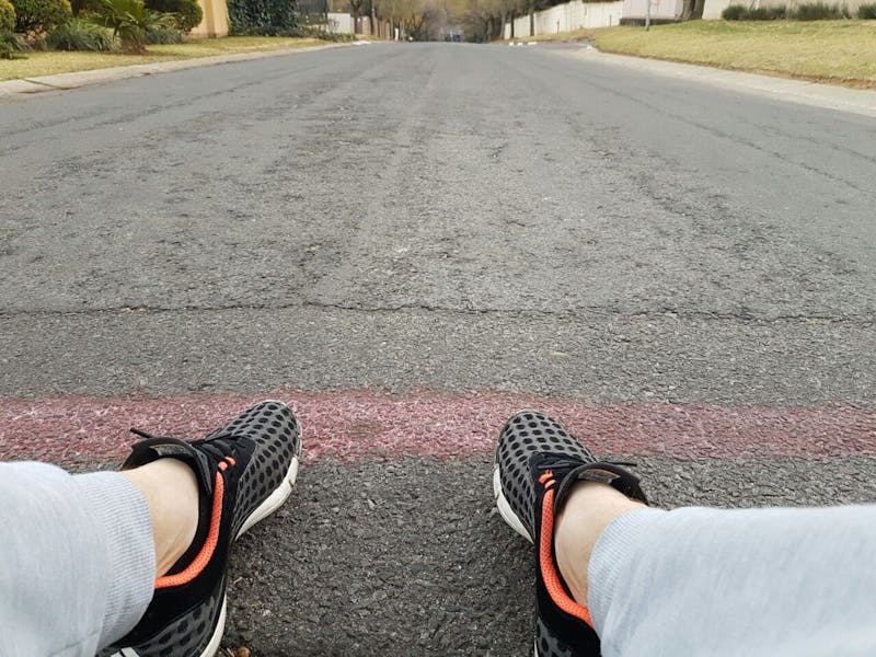 Shoes in road.