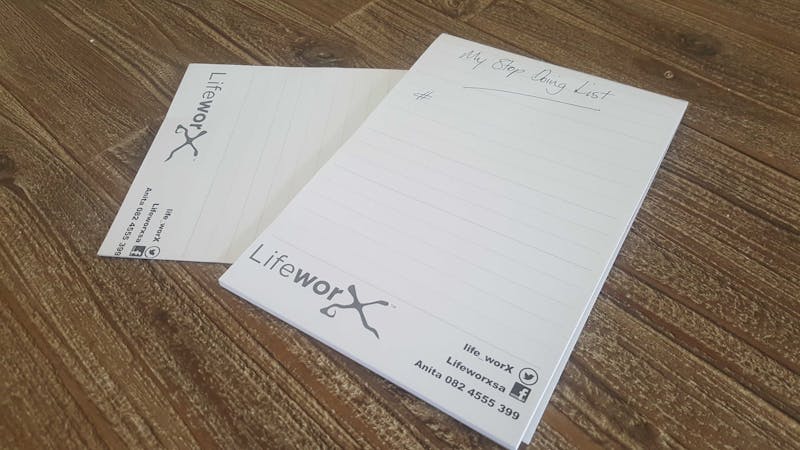 This is a picture of Lifeworx blank pages with My stop doing list written on the top