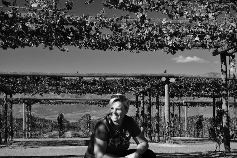 This a a pic in black and white of me in the vinyards at Babelentoring