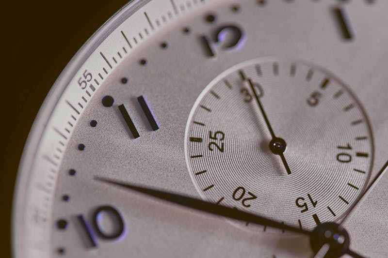 A macro shot of a watch face.